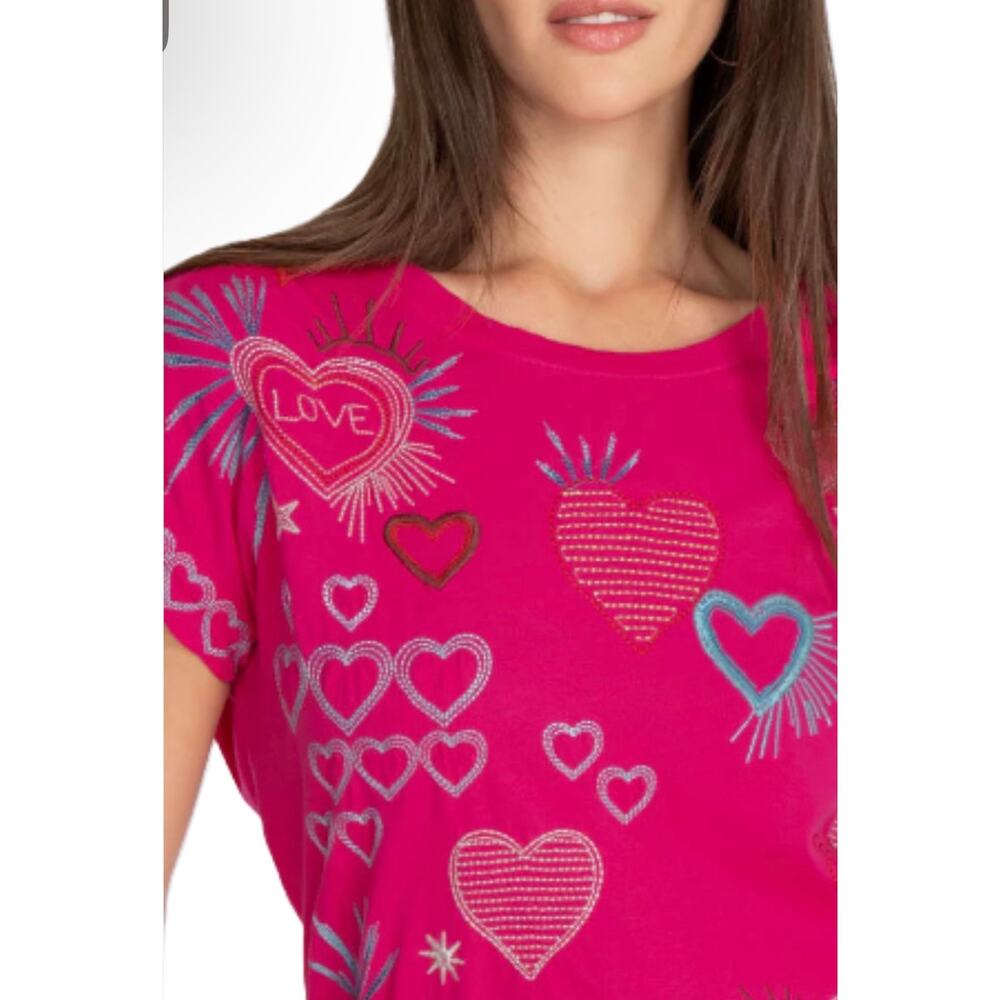 Johnny Was Amour Short Sleeve Embroidered Tee Size Large - Picture 3 of 11